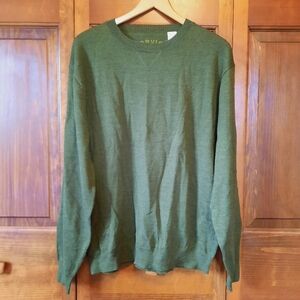 Orvis 100% Wool Olive Green Lightweight Crewneck Knit Sweater Size Large